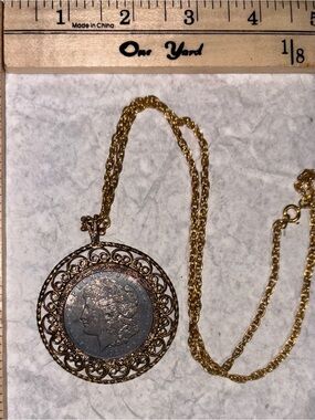 1921 silver dollar Pendant Necklace - Gold setting
